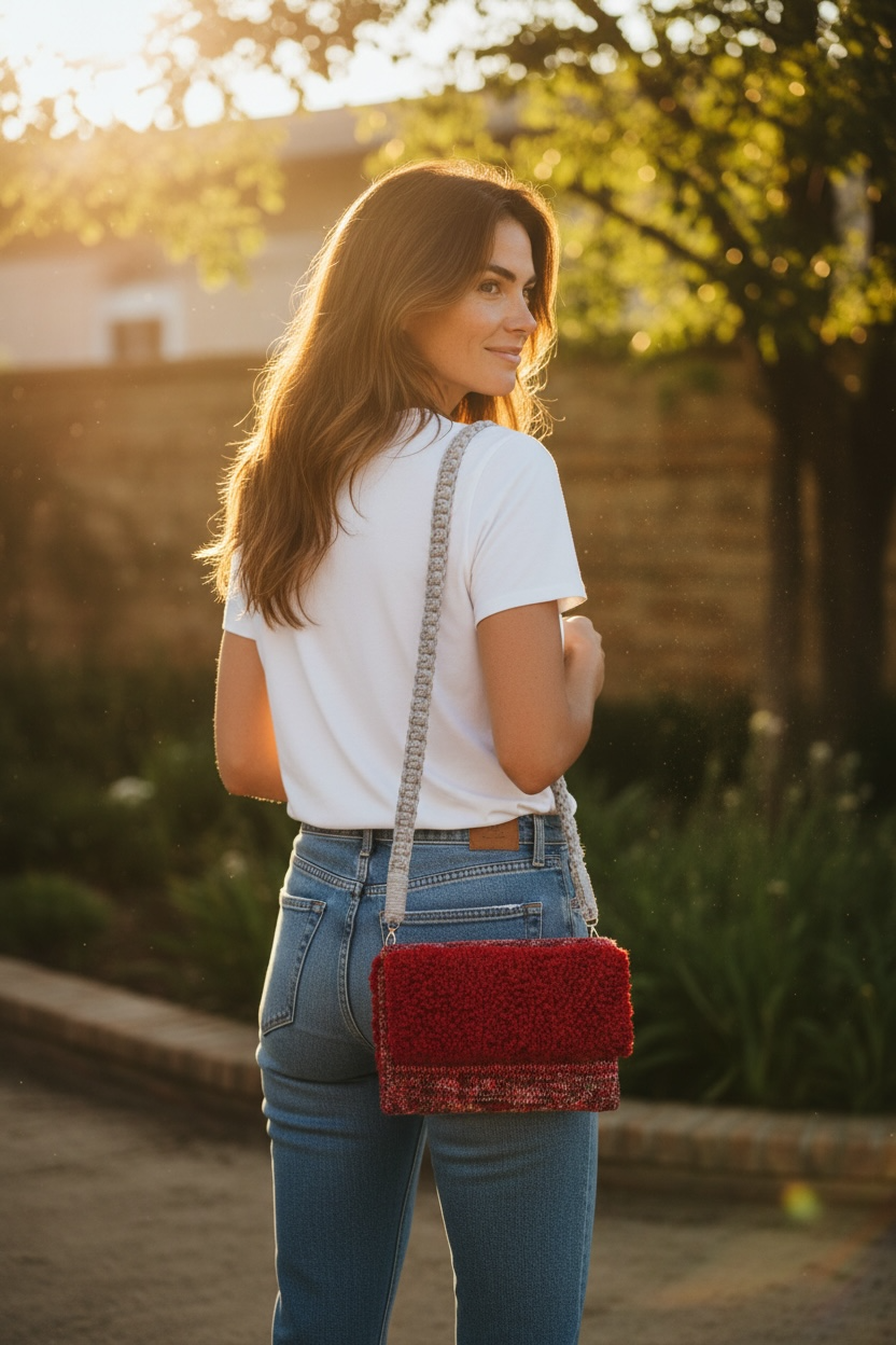 Red Variagated Clutch with Frill