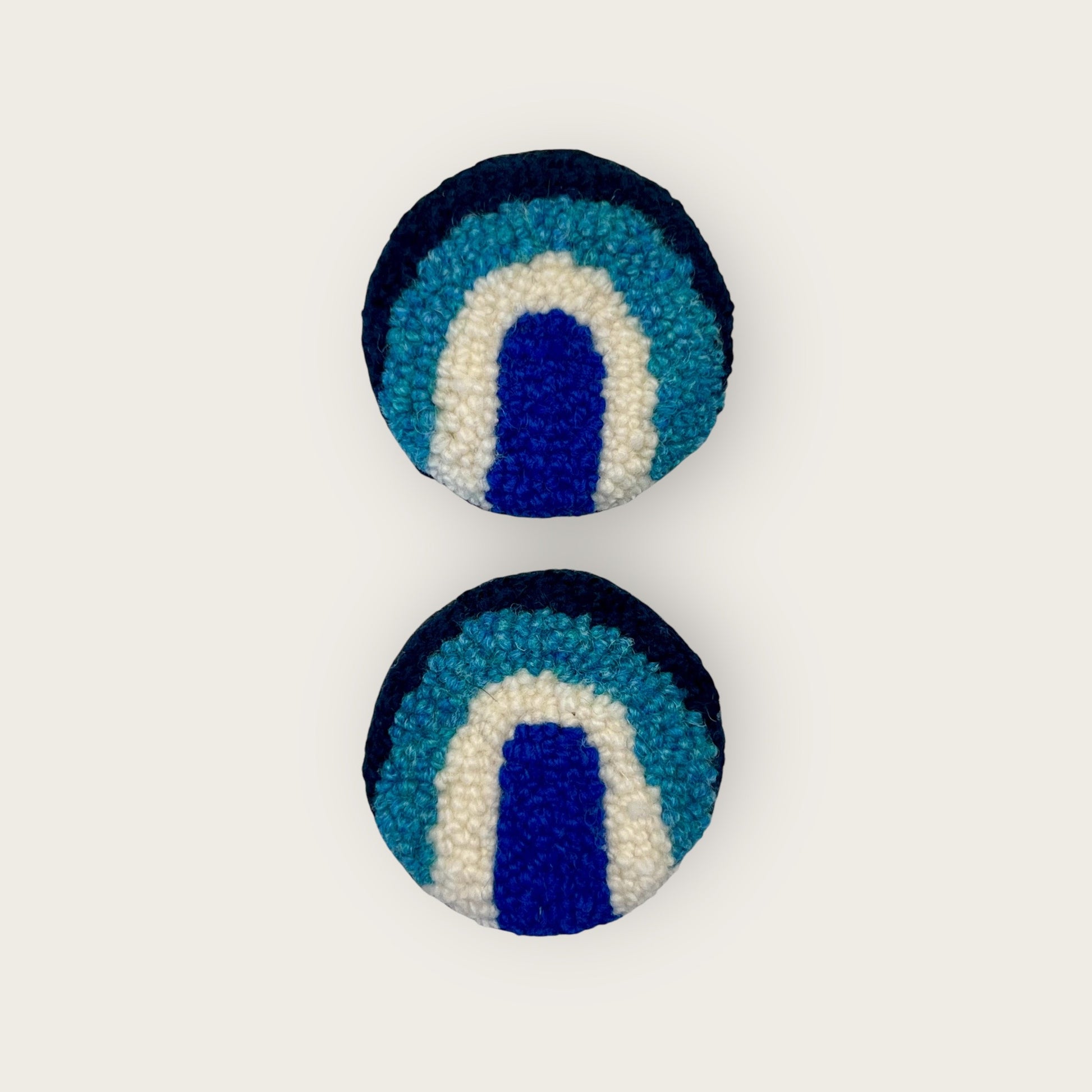 2 punch needle navy/turquoise/blue/qhite rainbow coasters for the cup holder in your car
