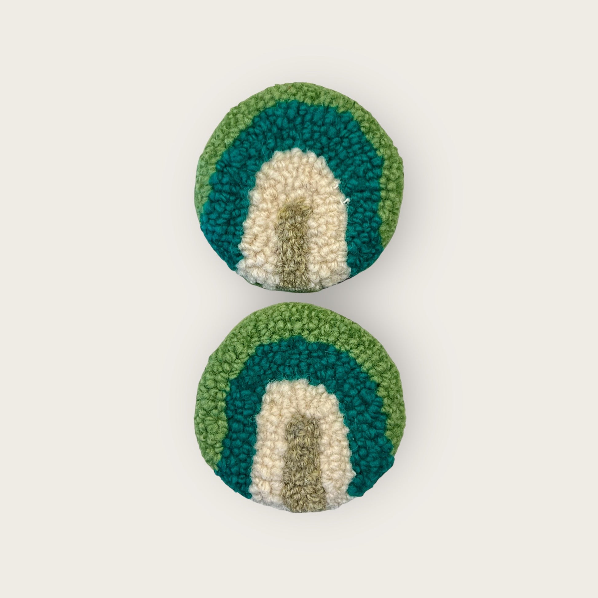 2 punch needle light green/green/white/sage rainbow coasters for the cup holder in your car
