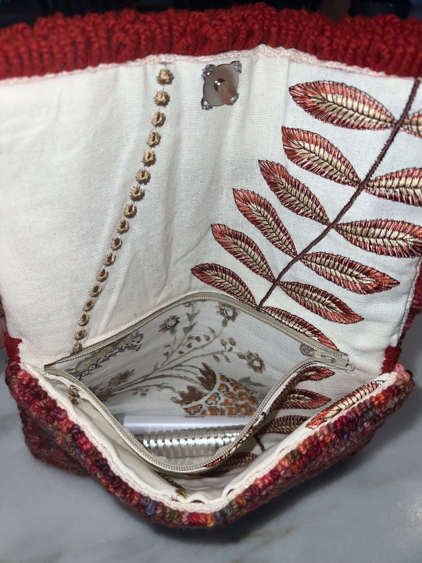 Red Variagated Clutch with Frill