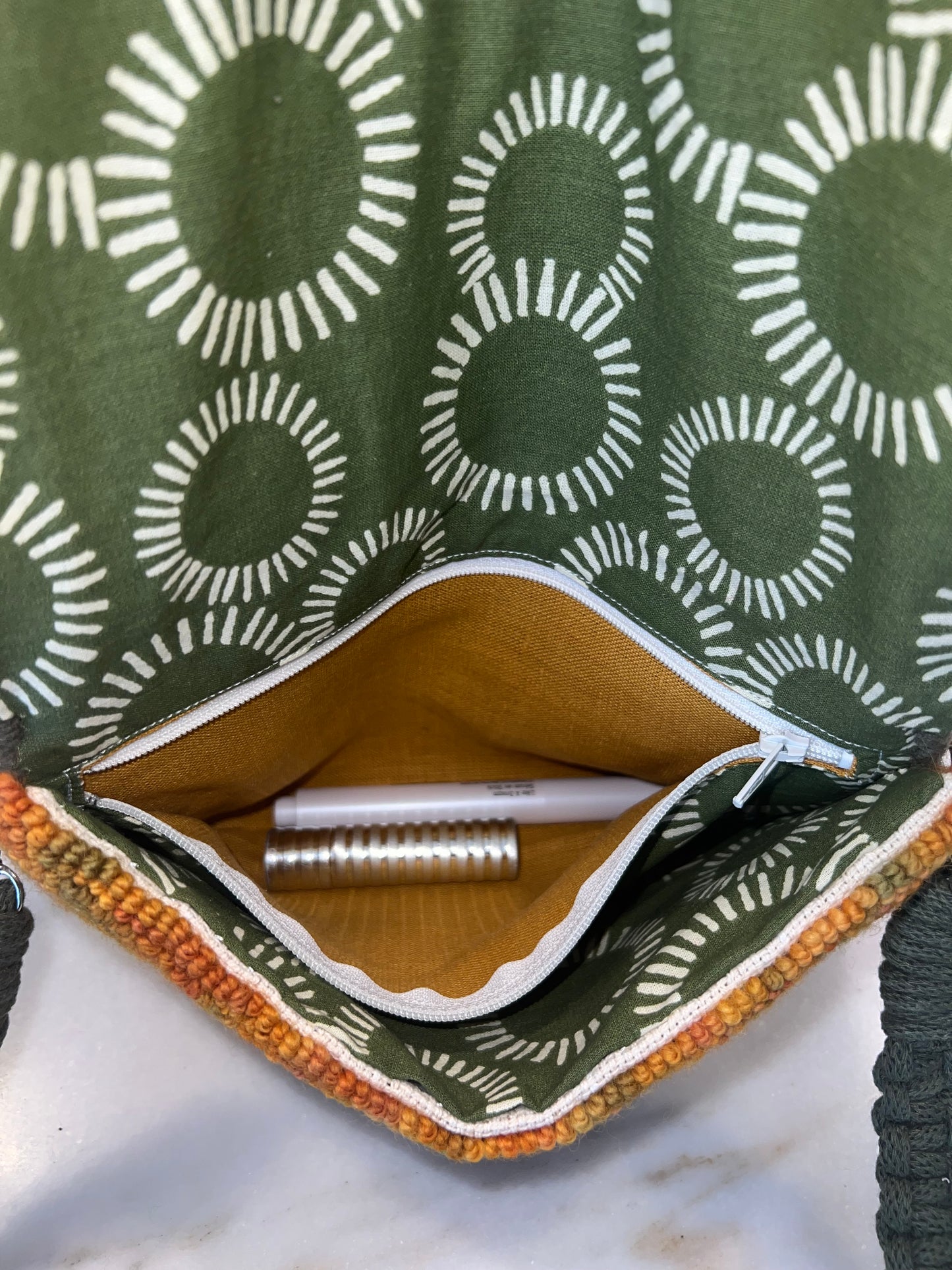 Orange Variagated Clutch with Green Frill