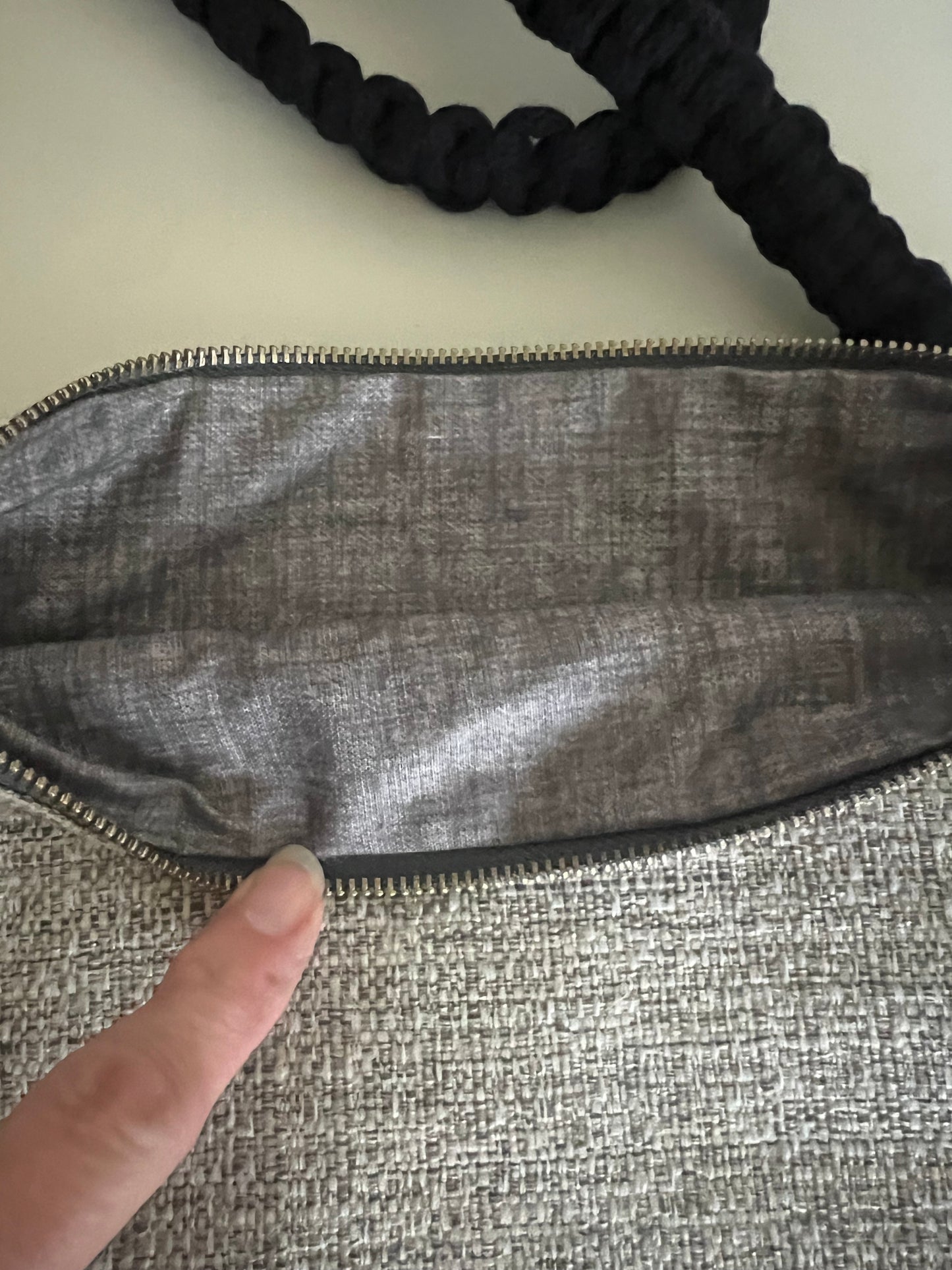 Grey and White Zipper Bag