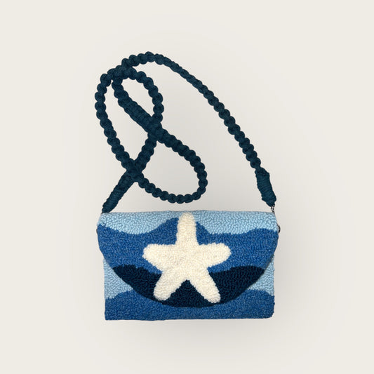 Blue Wavy Clutch with Starfish