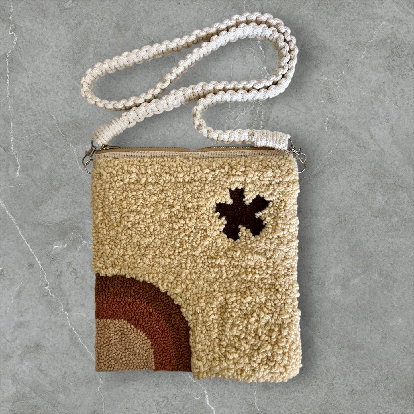 Neutral Rainbow and Cream Zipper Bag