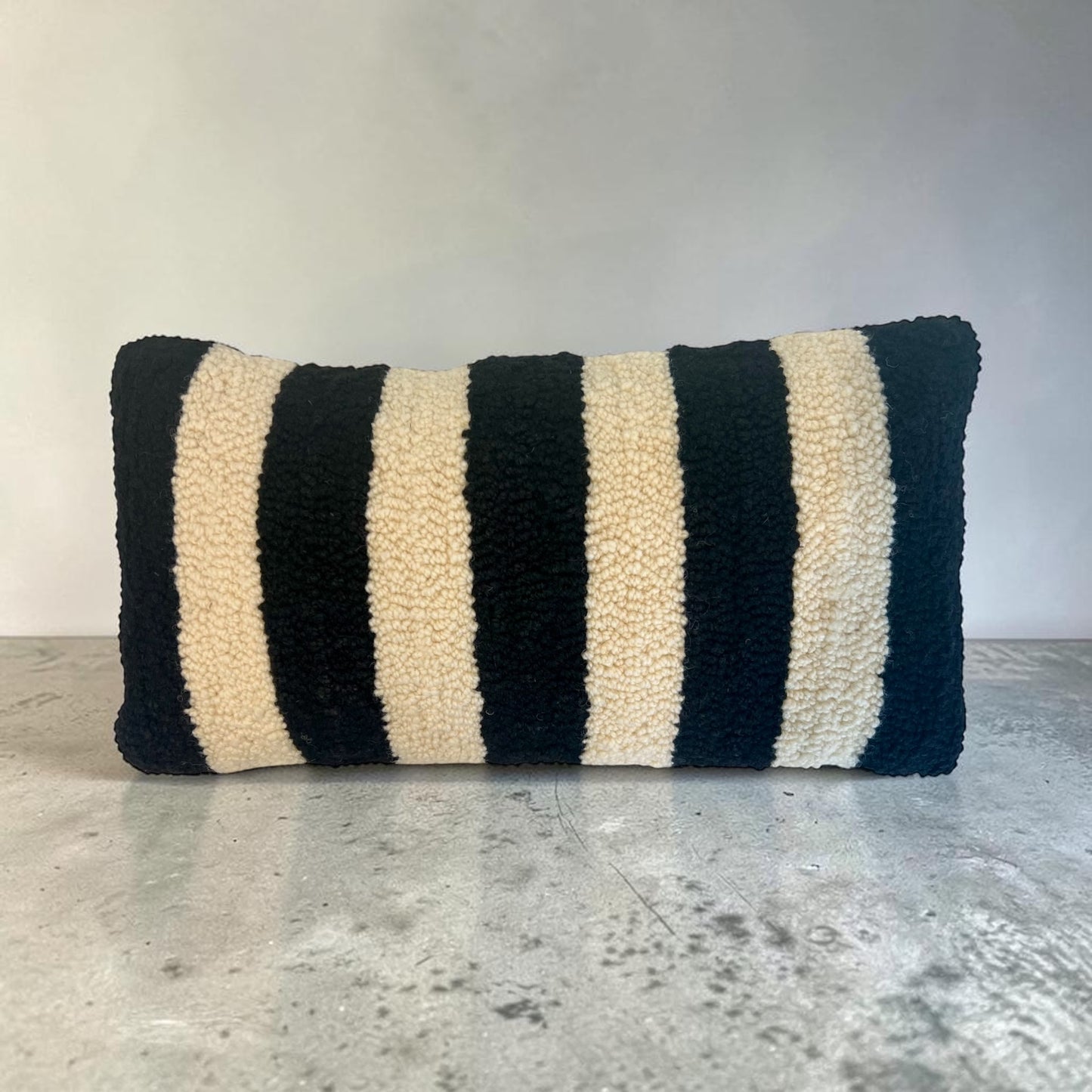 Black and Cream Striped Punch Needle Pillow