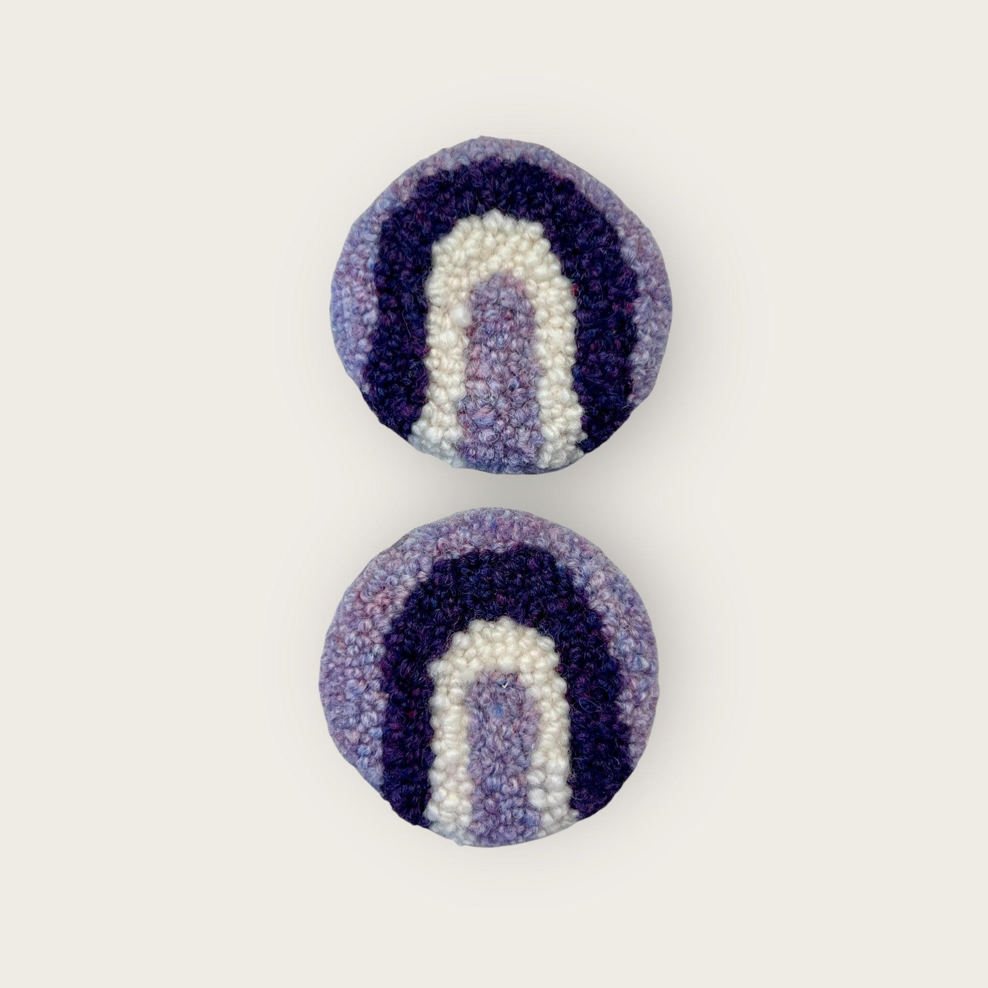 2 punch needle purple, lavender/white  rainbow coasters for the cup holder in your car
