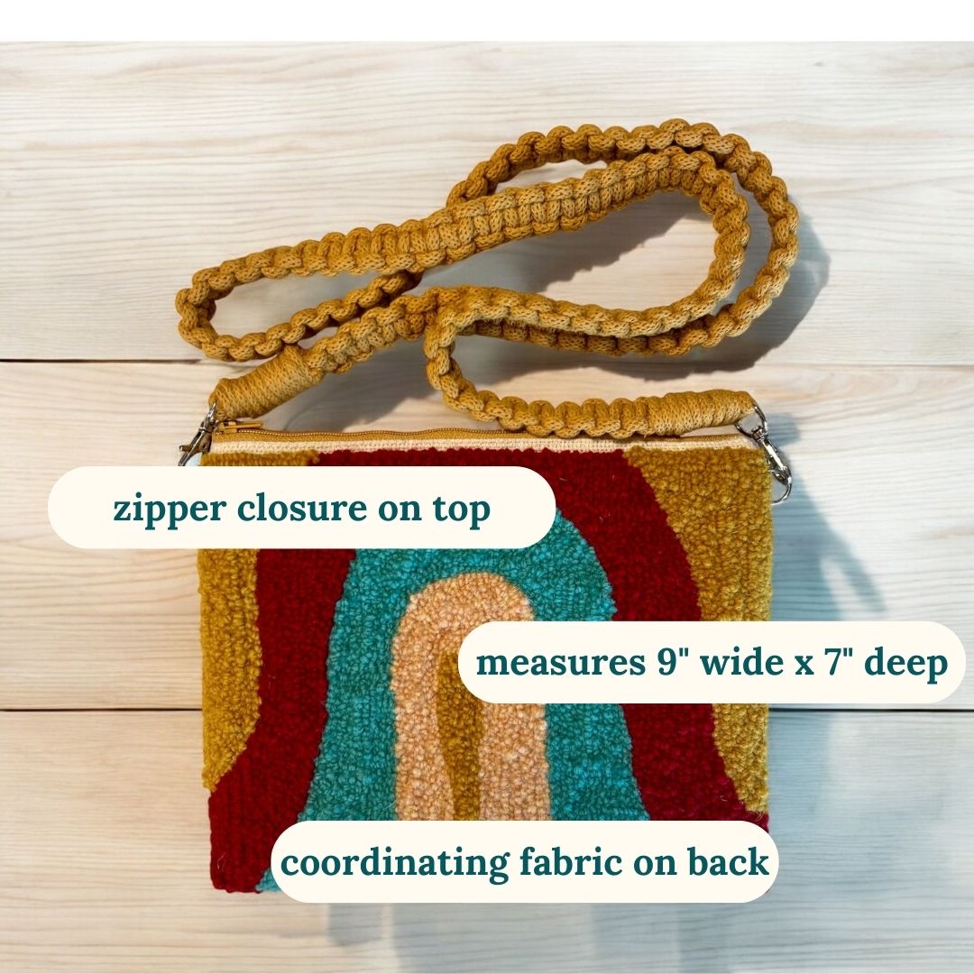 zipper closure on top; measures 9" wide by 7" deep