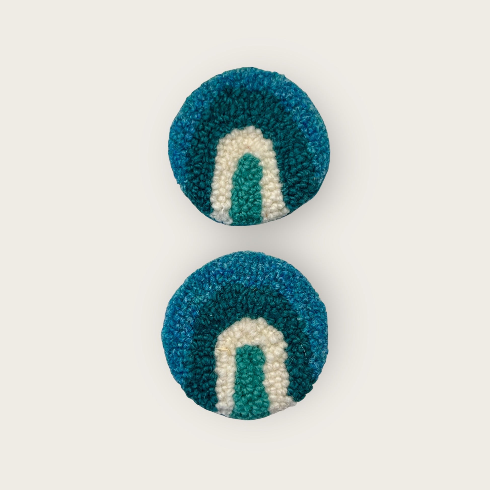 2 punch needle turquoise/white/teal rainbow coasters for the cup holder in your car